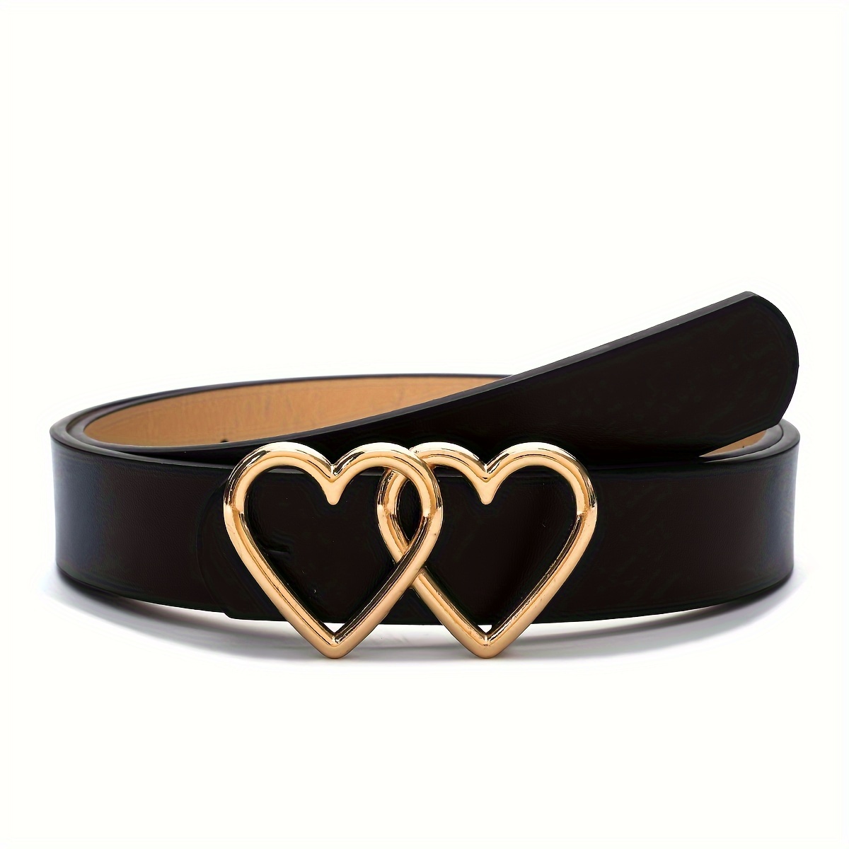 Double Heart Buckle Belt Classic PU Leather Waistband Jeans Pants Belts